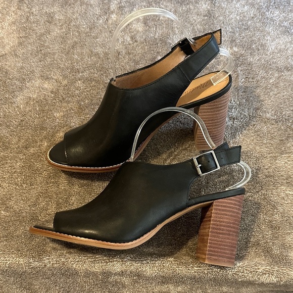 Madewell‎ Black Leather Peep-Toe Mules - Picture 2 of 8